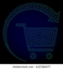 Mesh repeat shopping order polygonal illustration. Abstract mesh lines, triangles and points on dark background with repeat shopping order.