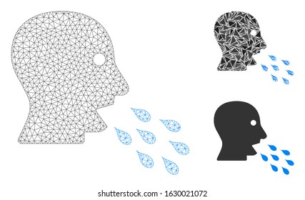 Mesh respiratory infection model with triangle mosaic icon. Wire carcass polygonal mesh of respiratory infection. Vector mosaic of triangle parts in various sizes, and color shades.