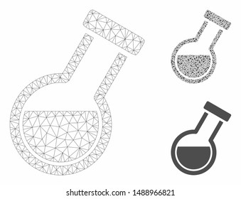 Mesh retort model with triangle mosaic icon. Wire carcass polygonal mesh of retort. Vector mosaic of triangle elements in different sizes, and color shades. Abstract 2d mesh retort,