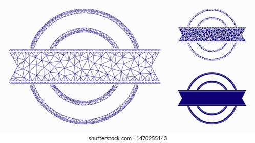 Mesh ribbon circle frame model with triangle mosaic icon. Wire carcass polygonal mesh of ribbon circle frame. Vector collage of triangle parts in various sizes, and color tones.