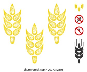 Mesh rice web 2d vector illustration. Carcass model is based on rice flat icon. Network forms abstract rice flat carcass. Wire frame flat web network isolated on a white background.