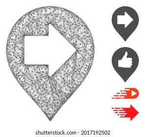 Mesh right arrow marker web symbol vector illustration. Carcass model is based on right arrow marker flat icon. Mesh forms abstract right arrow marker flat carcass.