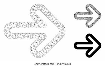 Mesh right arrow model with triangle mosaic icon. Wire frame polygonal mesh of right arrow. Vector mosaic of triangle parts in variable sizes, and color shades. Abstract flat mesh right arrow,