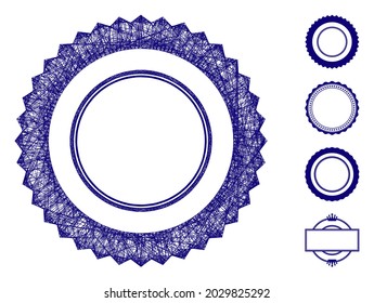 Mesh rosette seal frame web 2d vector illustration. Abstraction is based on rosette seal frame flat icon. Mesh forms abstract rosette seal frame flat carcass.