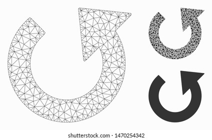 Mesh rotate CCW model with triangle mosaic icon. Wire frame triangular mesh of rotate CCW. Vector collage of triangle elements in different sizes, and color shades. Abstract 2d mesh rotate CCW,