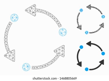 Mesh rotate model with triangle mosaic icon. Wire frame polygonal mesh of rotate. Vector collage of triangle parts in various sizes, and color tinges. Abstract 2d mesh rotate,