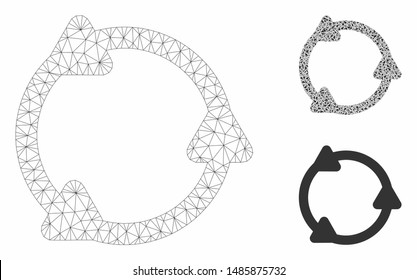 Mesh rotate model with triangle mosaic icon. Wire carcass triangular mesh of rotate. Vector collage of triangle elements in variable sizes, and color tints. Abstract 2d mesh rotate,