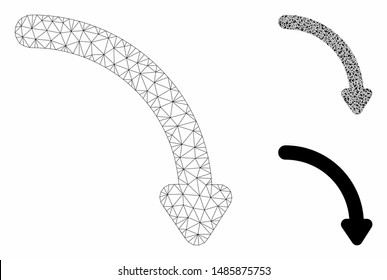 Mesh rotate right model with triangle mosaic icon. Wire frame triangular mesh of rotate right. Vector mosaic of triangle parts in variable sizes, and color tints. Abstract 2d mesh rotate right,