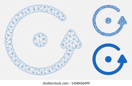 Mesh rotation model with triangle mosaic icon. Wire frame triangular mesh of rotation. Vector mosaic of triangle parts in variable sizes, and color shades. Abstract 2d mesh rotation,