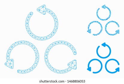 Mesh rotation model with triangle mosaic icon. Wire carcass polygonal mesh of rotation. Vector composition of triangle parts in various sizes, and color shades. Abstract 2d mesh rotation,
