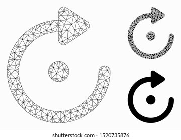 Mesh rotation model with triangle mosaic icon. Wire carcass polygonal mesh of rotation. Vector mosaic of triangle parts in variable sizes, and color tinges. Abstract 2d mesh rotation,