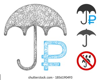 Mesh rouble umbrella polygonal web icon vector illustration. Model is based on rouble umbrella flat icon. Triangle mesh forms abstract rouble umbrella flat model.