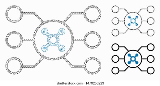 Mesh roulette circuit model with triangle mosaic icon. Wire frame polygonal mesh of roulette circuit. Vector mosaic of triangle elements in various sizes, and color tints.