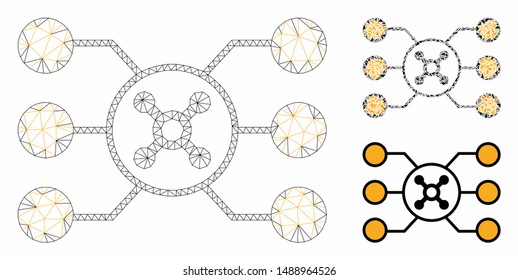 Mesh roulette circuit model with triangle mosaic icon. Wire carcass triangular mesh of roulette circuit. Vector mosaic of triangle parts in variable sizes, and color tones.
