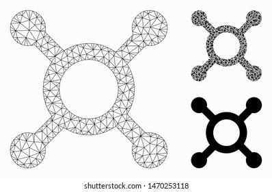 Mesh roulette model with triangle mosaic icon. Wire frame triangular mesh of roulette. Vector mosaic of triangle elements in different sizes, and color tones. Abstract 2d mesh roulette,