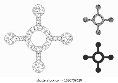Mesh roulette model with triangle mosaic icon. Wire frame polygonal mesh of roulette. Vector mosaic of triangles in variable sizes, and color tints. Abstract flat mesh roulette,