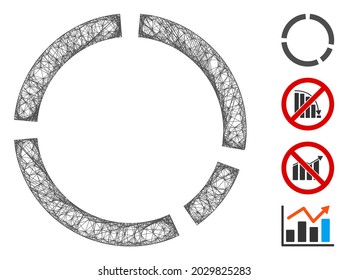 Mesh round diagram web 2d vector illustration. Carcass model is based on round diagram flat icon. Mesh forms abstract round diagram flat carcass.