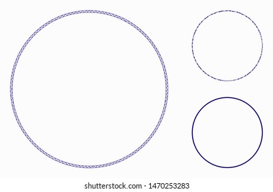 Mesh round frame model with triangle mosaic icon. Wire carcass polygonal mesh of round frame. Vector collage of triangle parts in different sizes, and color tones. Abstract flat mesh round frame,