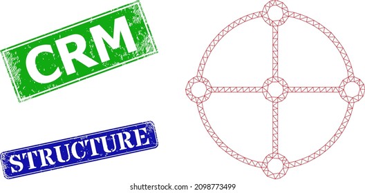 Mesh round grid structure model, and Crm blue and green rectangular corroded seal imitations. Mesh carcass symbol is designed with round grid structure icon.
