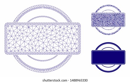 Mesh round and rectangle frame model with triangle mosaic icon. Wire carcass triangular mesh of round and rectangle frame. Vector collage of triangle elements in variable sizes, and color tints.