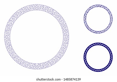 Mesh round rosette seal model with triangle mosaic icon. Wire frame triangular mesh of round rosette seal. Vector mosaic of triangles in different sizes, and color hues.