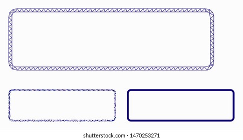 Mesh rounded rectangle frame model with triangle mosaic icon. Wire carcass triangular network of rounded rectangle frame. Vector mosaic of triangle elements in different sizes, and color tints.