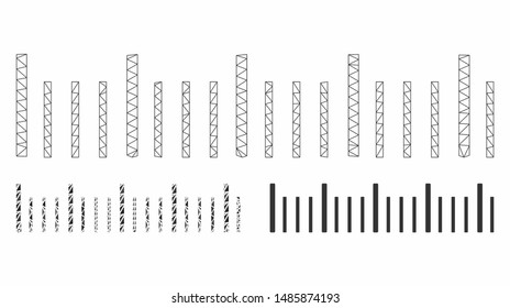 Mesh ruler graduation model with triangle mosaic icon. Wire carcass polygonal mesh of ruler graduation. Vector composition of triangle parts in various sizes, and color hues.