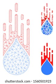 Mesh rush drop model with triangle mosaic icon. Wire frame polygonal mesh of rush drop. Vector composition of triangle elements in different sizes, and color tinges. Abstract flat mesh rush drop,