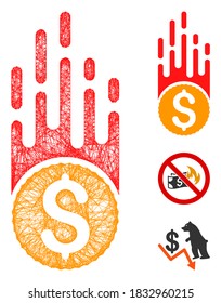 Mesh rush falling dollar polygonal web icon vector illustration. Carcass model is created from rush falling dollar flat icon. Triangle network forms abstract rush falling dollar flat model.