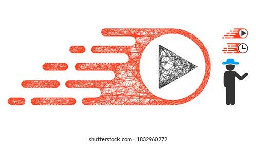 Mesh rush right direction polygonal web 2d vector illustration. Carcass model is based on rush right direction flat icon. Triangle mesh forms abstract rush right direction flat model.