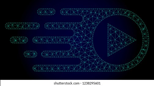 Mesh rush right polygonal illustration. Abstract mesh lines, triangles and points on dark background with rush right. Wire frame 2D polygonal line network in vector format on a dark blue background.
