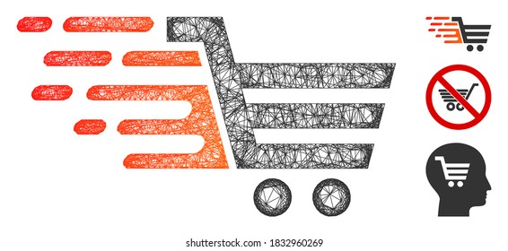 Mesh rush shopping cart polygonal web icon vector illustration. Model is based on rush shopping cart flat icon. Triangle network forms abstract rush shopping cart flat model.
