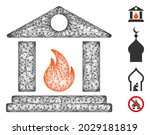 Mesh sacrificial temple fire web icon vector illustration. Carcass model is based on sacrificial temple fire flat icon. Network forms abstract sacrificial temple fire flat model.