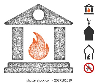Mesh sacrificial temple fire web icon vector illustration. Carcass model is based on sacrificial temple fire flat icon. Network forms abstract sacrificial temple fire flat model.
