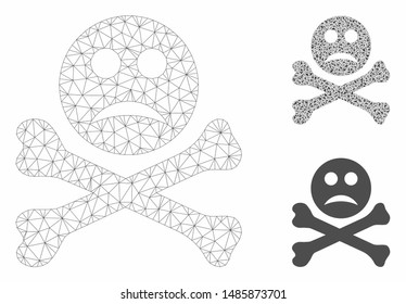 Mesh sad death model with triangle mosaic icon. Wire carcass triangular network of sad death. Vector mosaic of triangle parts in variable sizes, and color shades. Abstract flat mesh sad death,