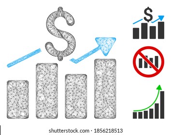 Mesh sales bar chart polygonal web icon vector illustration. Carcass model is based on sales bar chart flat icon. Triangular network forms abstract sales bar chart flat carcass.