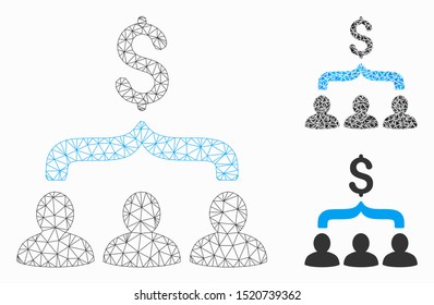 Mesh sales funnel model with triangle mosaic icon. Wire frame triangular mesh of sales funnel. Vector mosaic of triangle elements in various sizes, and color tinges. Abstract 2d mesh sales funnel,