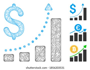 Mesh sales growth polygonal web icon vector illustration. Model is created from sales growth flat icon. Triangle network forms abstract sales growth flat model.