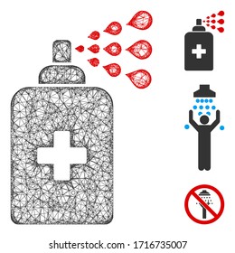 Mesh sanitizer spray polygonal web icon vector illustration. Model is based on sanitizer spray flat icon. Triangular mesh forms abstract sanitizer spray flat model.