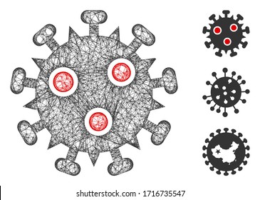 Mesh SARS virus polygonal web icon vector illustration. Carcass model is based on SARS virus flat icon. Triangle mesh forms abstract SARS virus flat model.