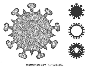 Ilustración vectorial del icono web poligonal del virus SARS de malla. El modelo de canal se basa en el icono plano del virus SARS. La red triangular forma un modelo plano abstracto del virus SARS.