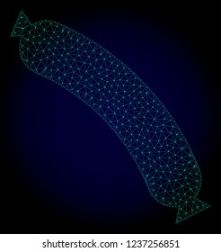Mesh sausage polygonal illustration. Abstract mesh lines, triangles and points on dark background with sausage. Wire frame 2D polygonal line network in vector format on a dark blue background.