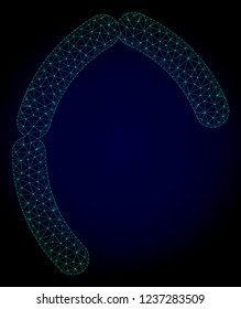 Mesh sausages polygonal illustration. Abstract mesh lines, triangles and points on dark background with sausages. Wire frame 2D polygonal line network in vector format on a dark blue background.
