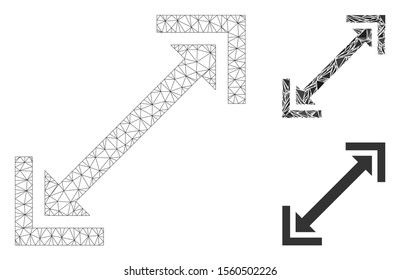 Mesh scalability model with triangle mosaic icon. Wire frame triangular mesh of scalability. Vector mosaic of triangle parts in various sizes, and color tinges. Abstract flat mesh scalability,