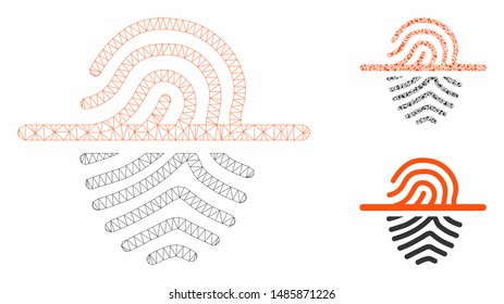 Mesh scan fingerprint model with triangle mosaic icon. Wire frame polygonal mesh of scan fingerprint. Vector composition of triangle parts in various sizes, and color hues.