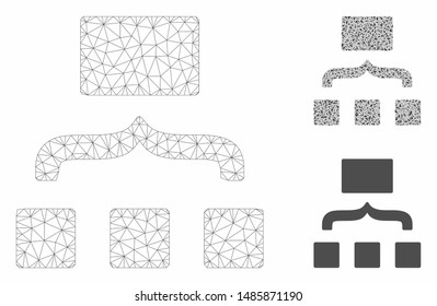 Mesh scheme model with triangle mosaic icon. Wire carcass triangular mesh of scheme. Vector mosaic of triangle elements in various sizes, and color hues. Abstract flat mesh scheme,