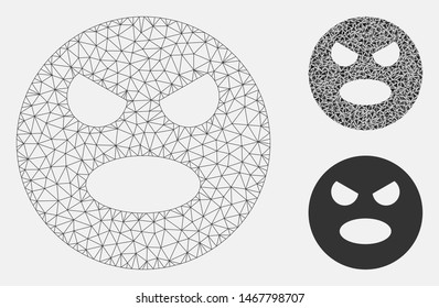 Mesh scream smiley model with triangle mosaic icon. Wire carcass triangular mesh of scream smiley. Vector collage of triangle parts in different sizes, and color tinges.