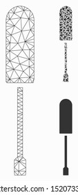 Mesh screwdriver model with triangle mosaic icon. Wire carcass triangular mesh of screwdriver. Vector mosaic of triangles in variable sizes, and color hues. Abstract flat mesh screwdriver,