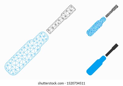 Mesh screwdriver model with triangle mosaic icon. Wire carcass polygonal mesh of screwdriver. Vector collage of triangle parts in variable sizes, and color tones. Abstract flat mesh screwdriver,