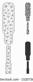 Mesh screwdriver model with triangle mosaic icon. Wire carcass polygonal network of screwdriver. Vector mosaic of triangle elements in variable sizes, and color tinges. Abstract 2d mesh screwdriver,